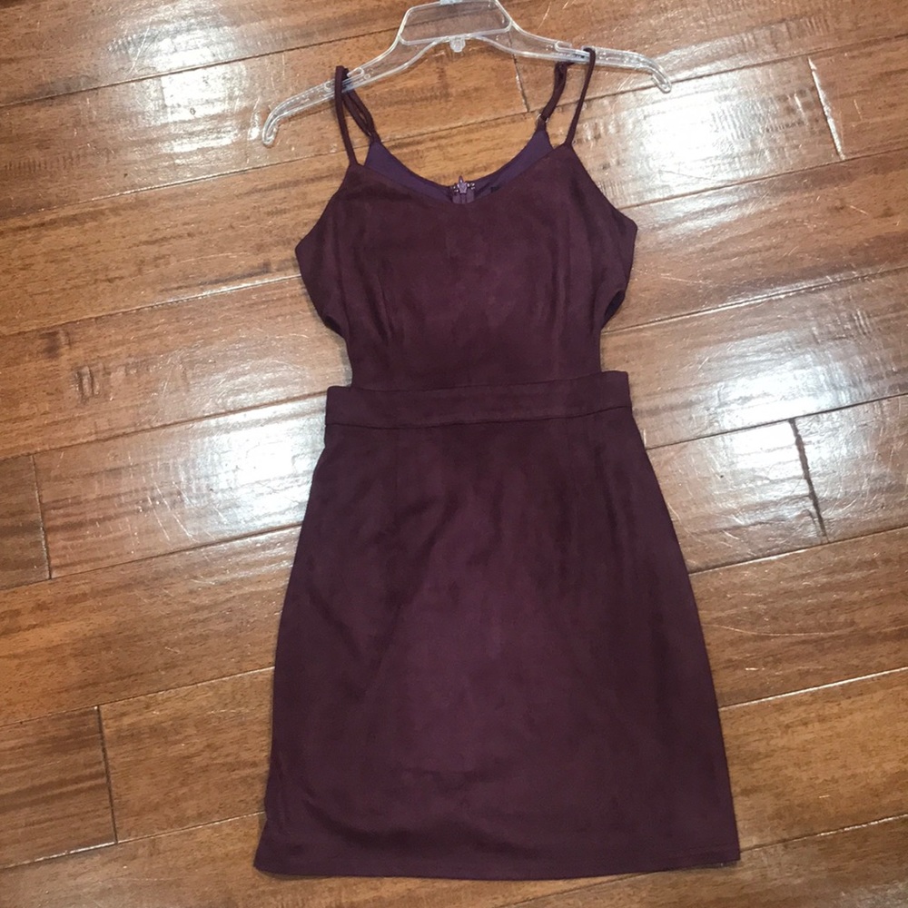 Maroon faux suede cut out dress